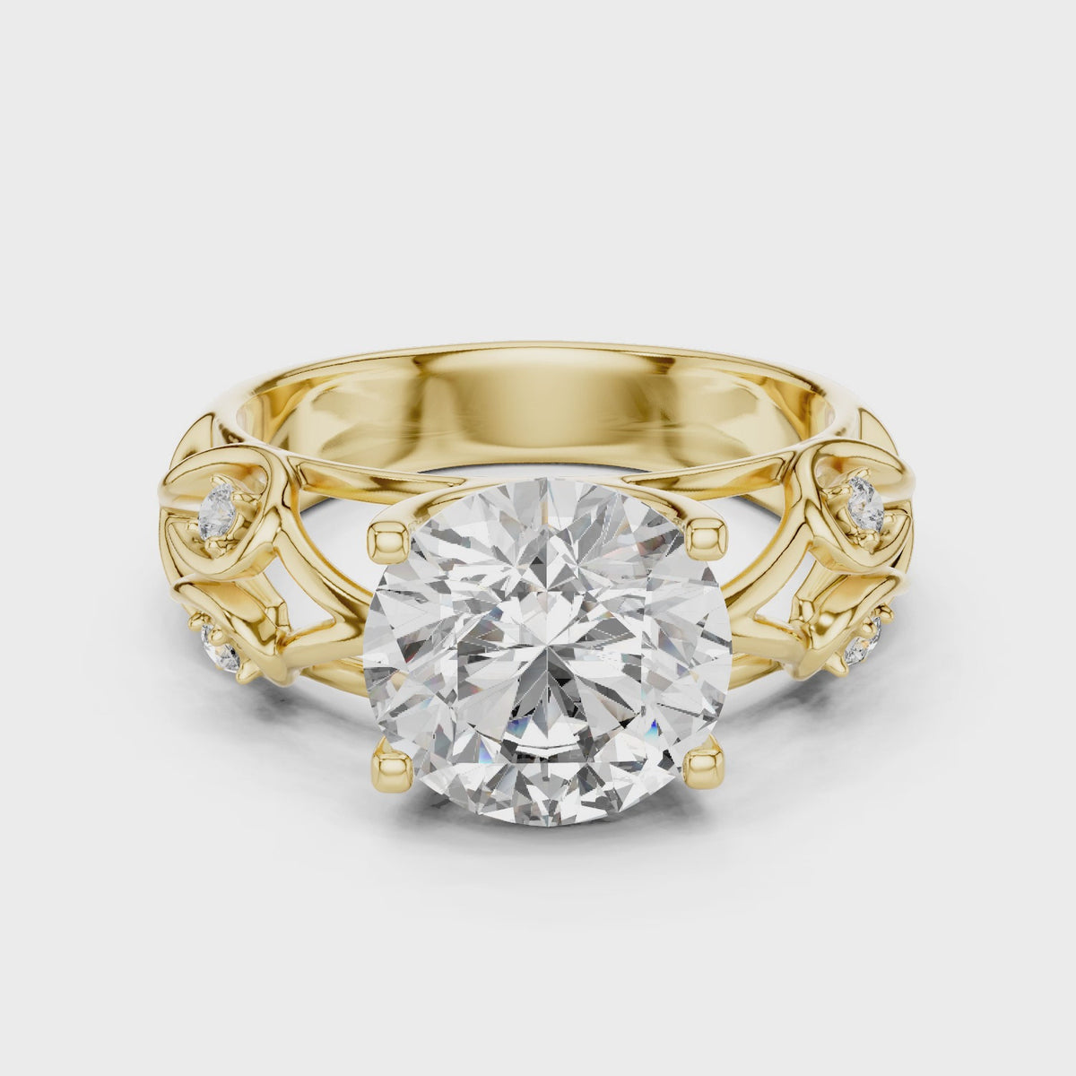 3.5 CT Round Cut Floral Engagement Ring | Luxury Split-Shank Ring