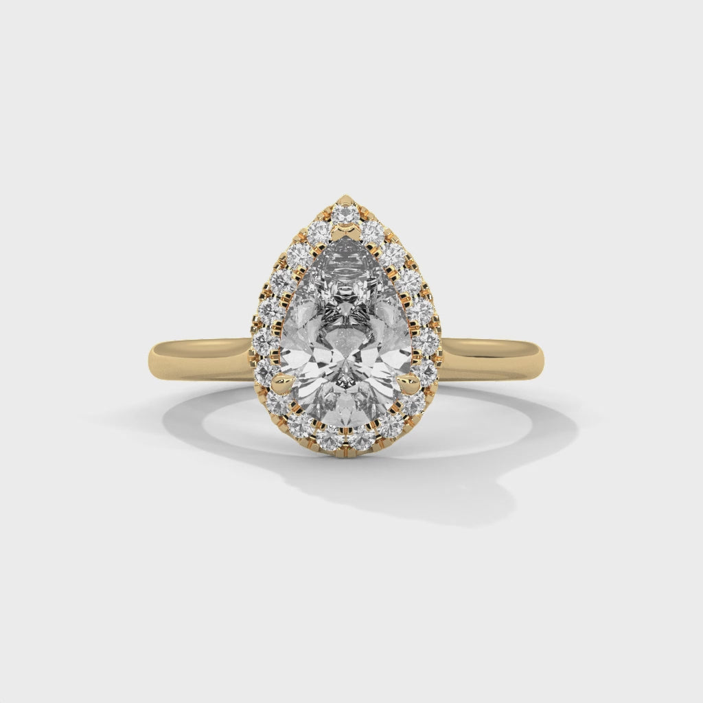 Pear Cut Halo Moissanite Ring 925 Sterling Silver & 18K Plating Solatier luxurious ring