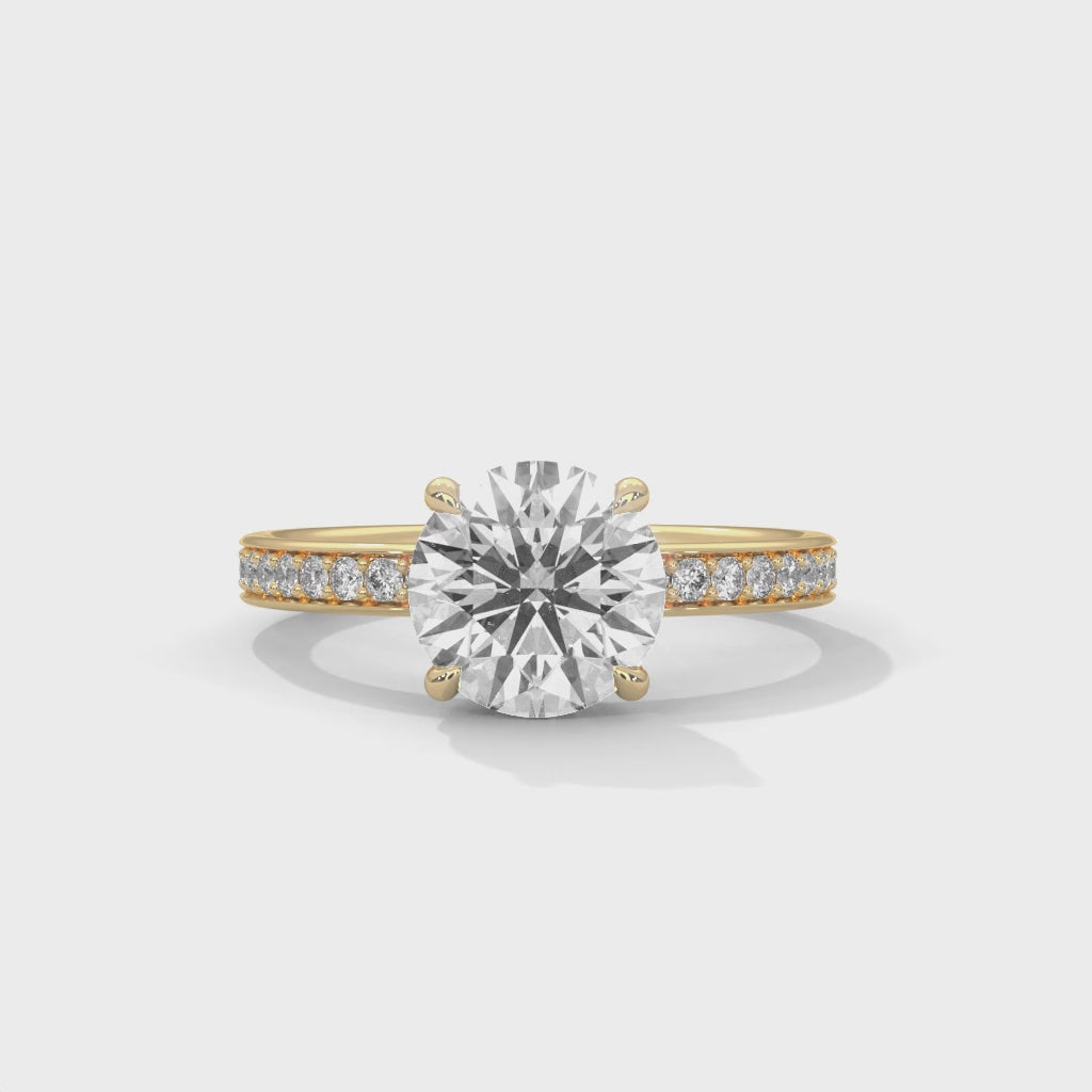 Round Solitaire Pavé Moissanite Engagement Ring | 14K & 18K Gold