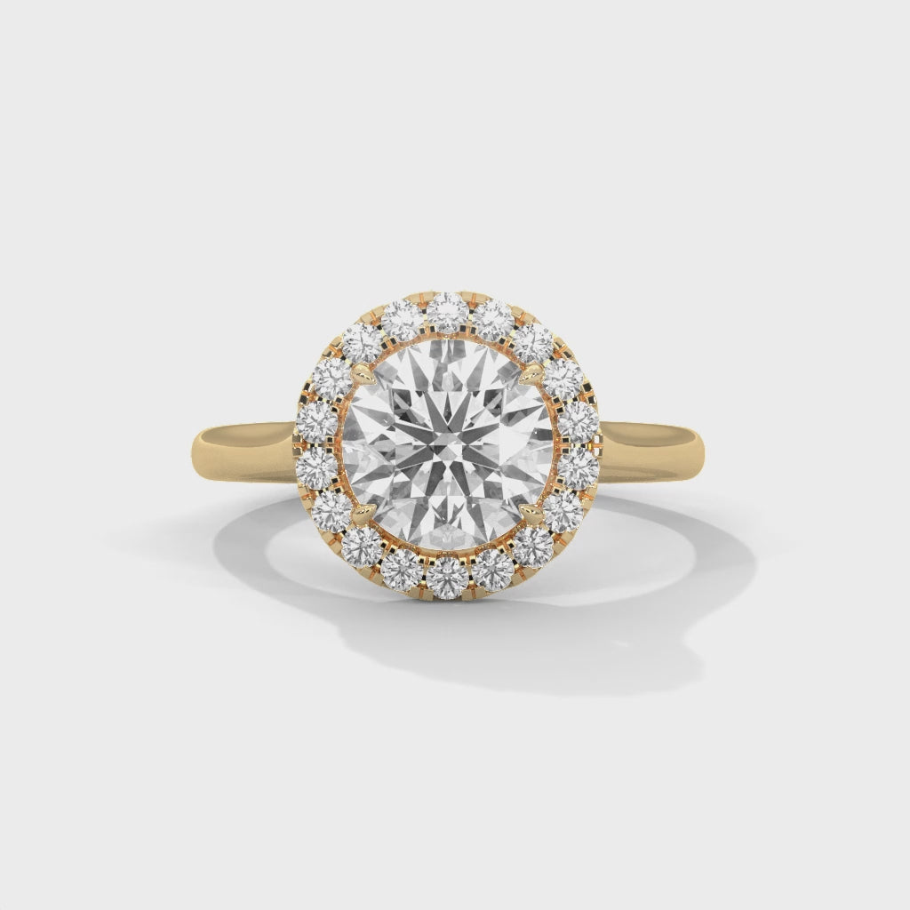Round Cut Halo Moissanite Ring | 18-Stone Halo | 925 Sterling Silver & 18K Plating