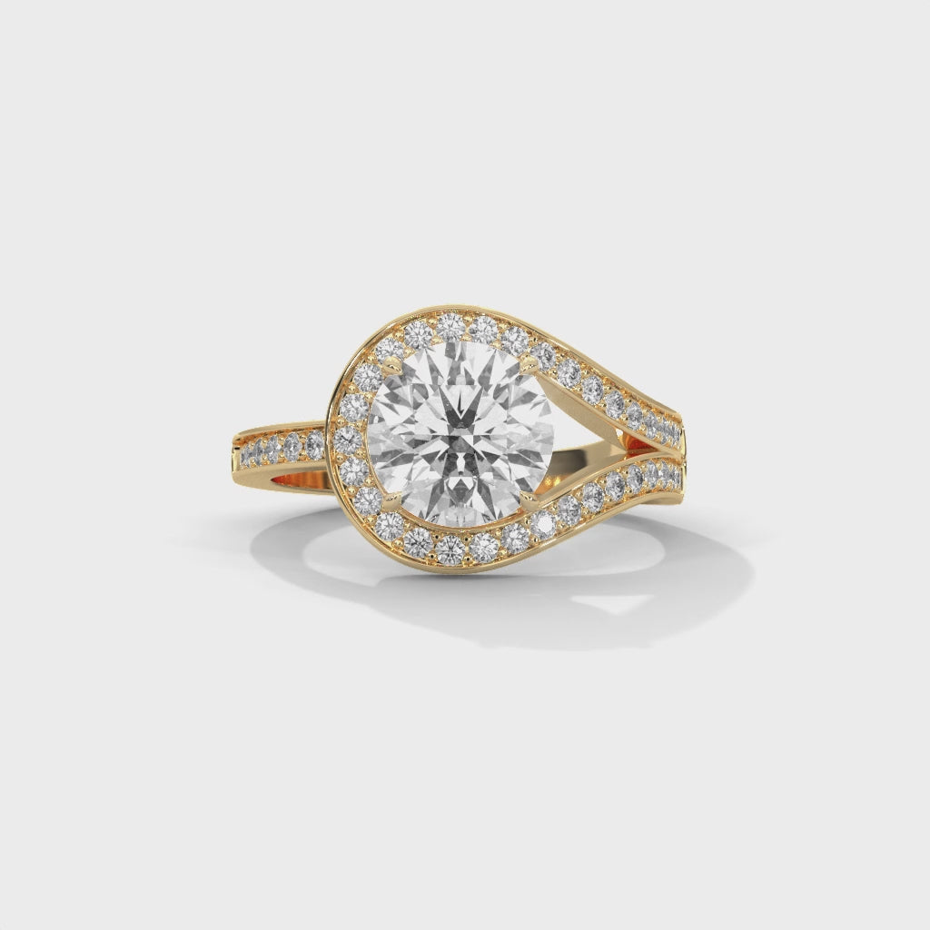 Round Halo Moissanite Engagement Ring | 18K Plating & Pavé Split Shank