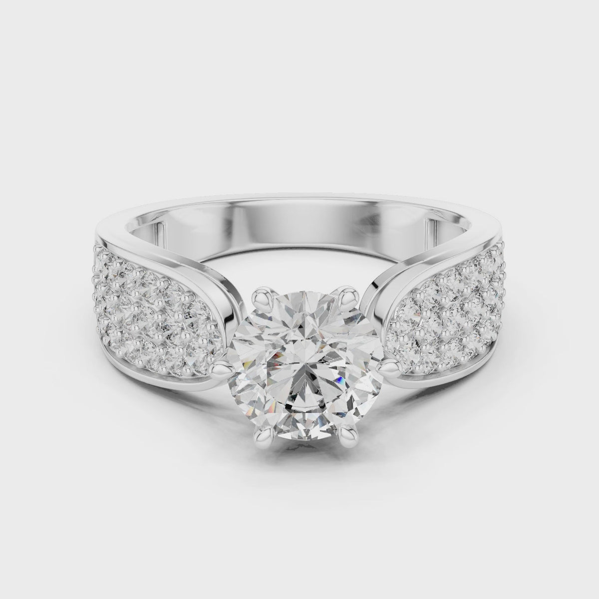1 CT Round Cut Pavé Engagement Ring | Luxury Split-Shank Ring