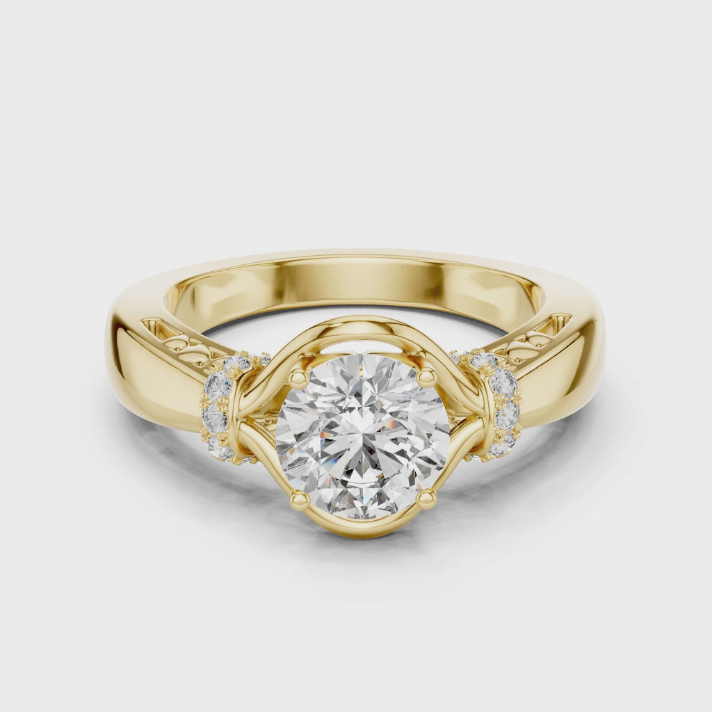 1 CT Round Sculptural Solitaire Engagement Ring | 925 Sterling Silver & 18K Plating