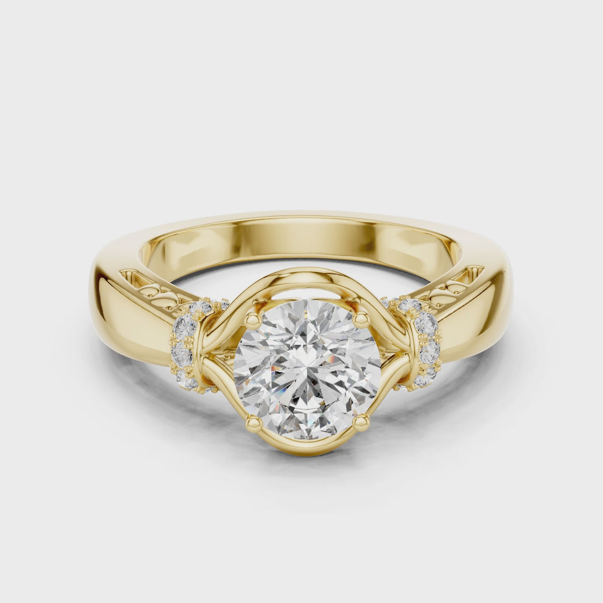 1 CT Round Sculptural Solitaire Engagement Ring | 925 Sterling Silver & 18K Plating