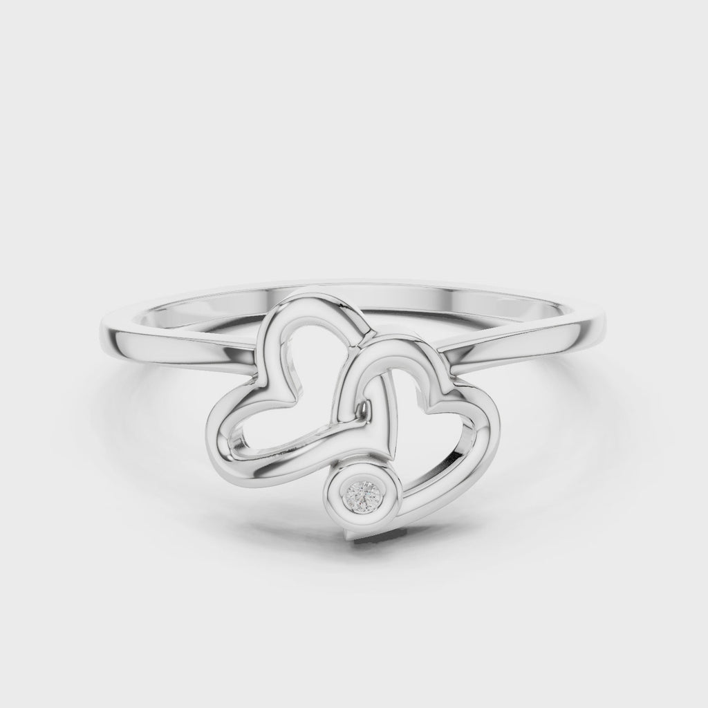 Amora Double Heart Moissanite Ring | 925 Sterling Silver & 18K Gold Plated