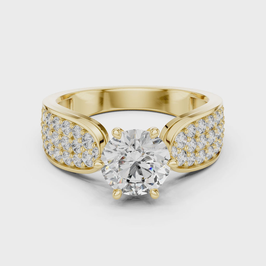 1 CT Round Cut Pavé Engagement Ring | Luxury Split-Shank Ring