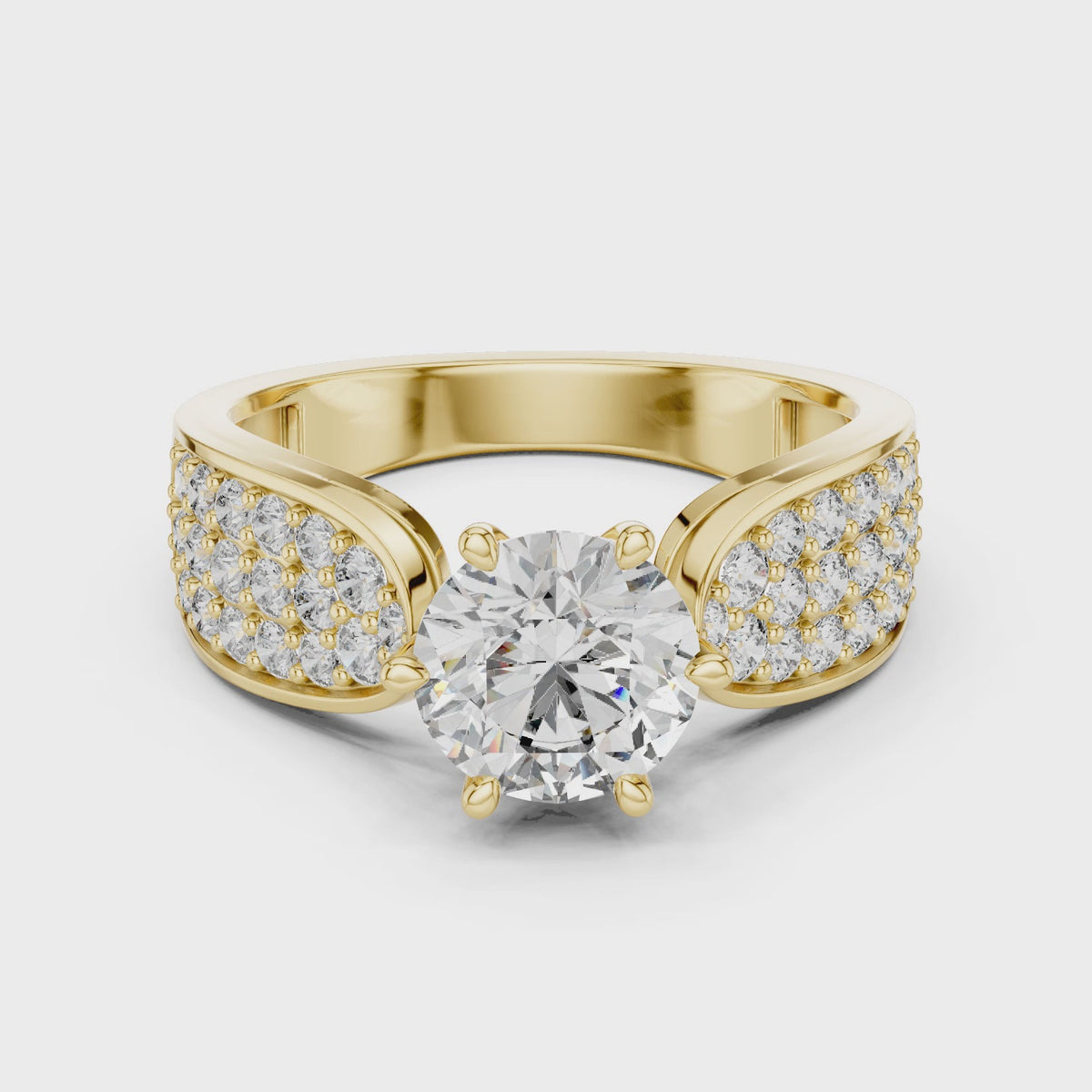 1 CT Round Cut Pavé Engagement Ring | Luxury Split-Shank Ring