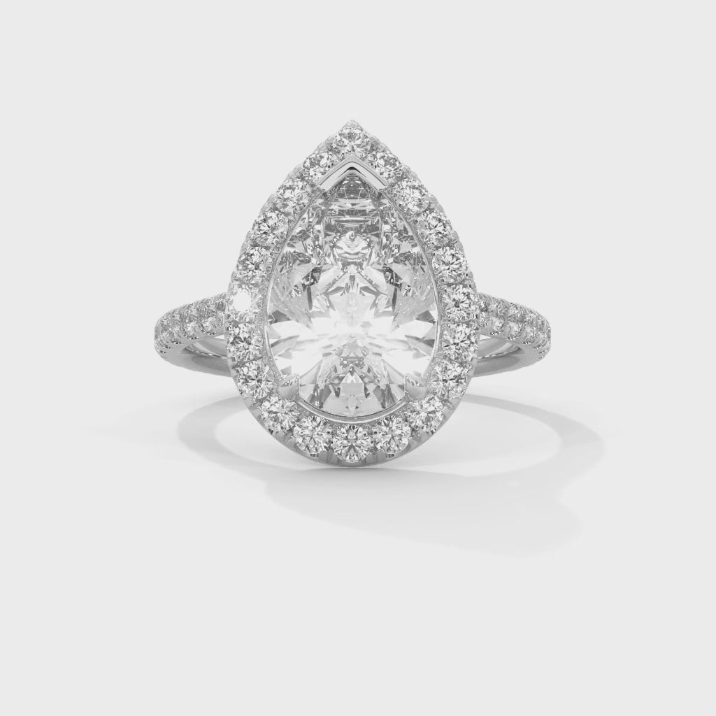 Pear Moissanite Halo Engagement Ring | Pavé Band | 18K Plating