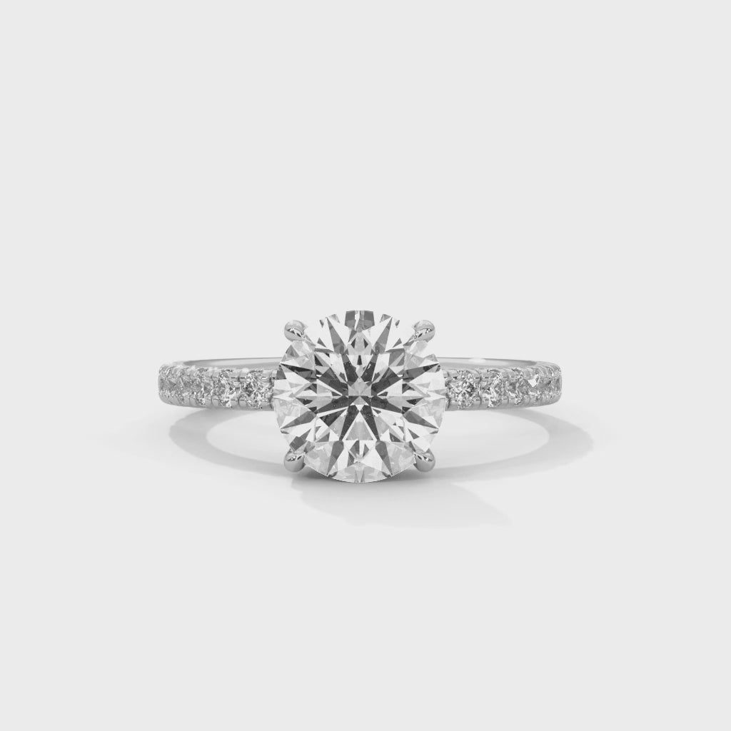 Round Cut Moissanite Solitaire Ring with Pavé Band | 925 Sterling Silver & 18K Plating