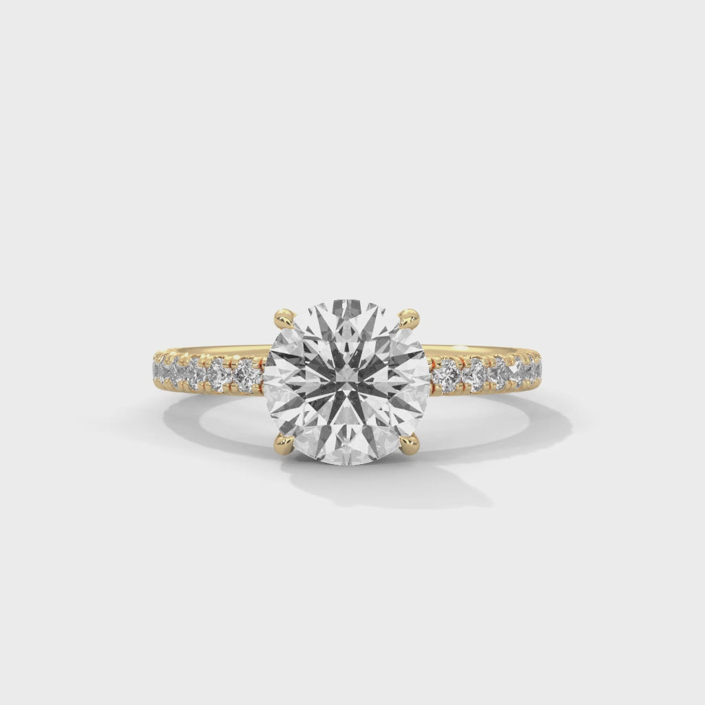 Round Cut Moissanite Solitaire Ring with Pavé Band | 925 Sterling Silver & 18K Plating