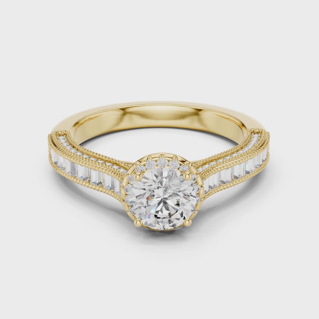 0.65 CT Round Baguette Engagement Ring | 925 Sterling Silver