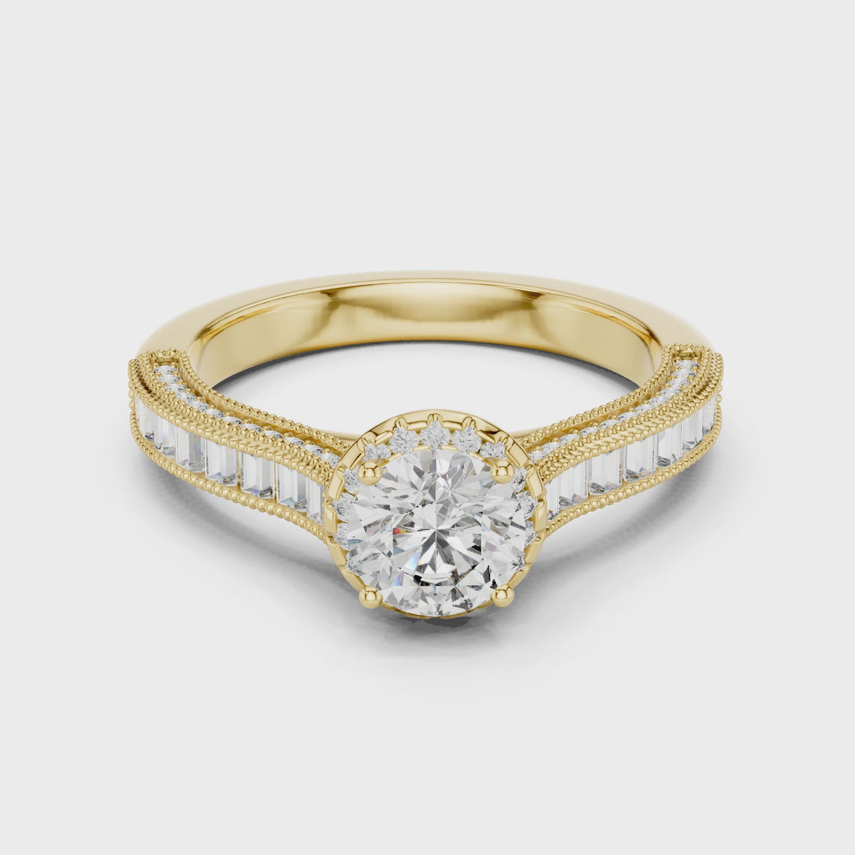 0.65 CT Round Baguette Engagement Ring | 925 Sterling Silver
