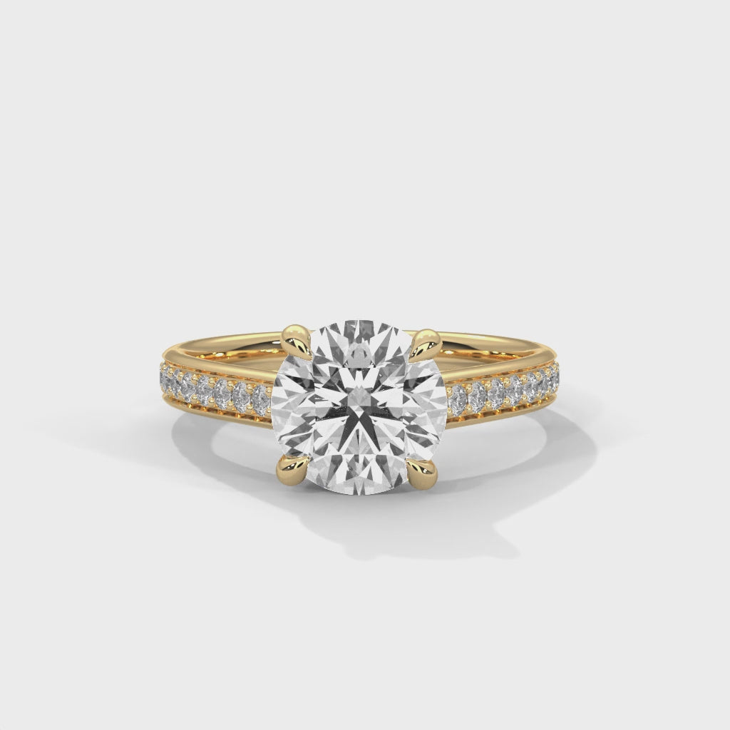 Round Cut Moissanite Solitaire Ring | Pavé Band | 925 Sterling Silver | 18K Plating