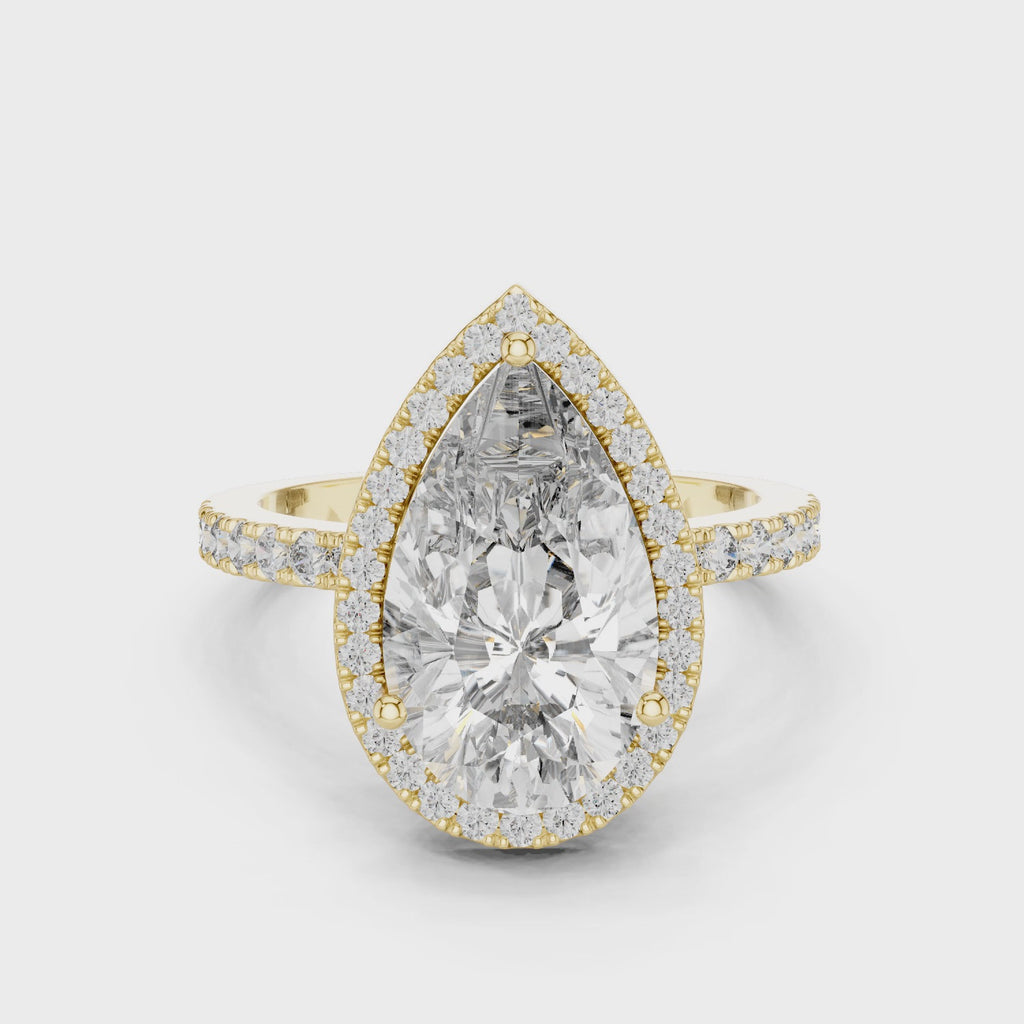 Pear Cut Halo Engagement Ring  Luxury Diamond Pavé Ring