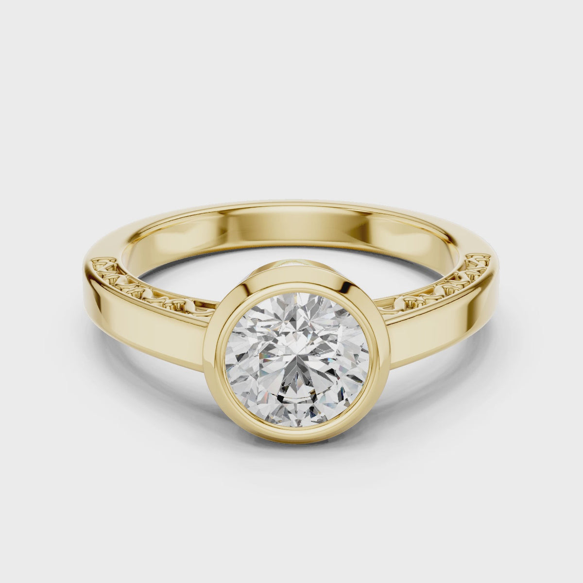 1 CT Round Bezel Solitaire Engagement Ring | 925 Sterling Silver & 18K Plating