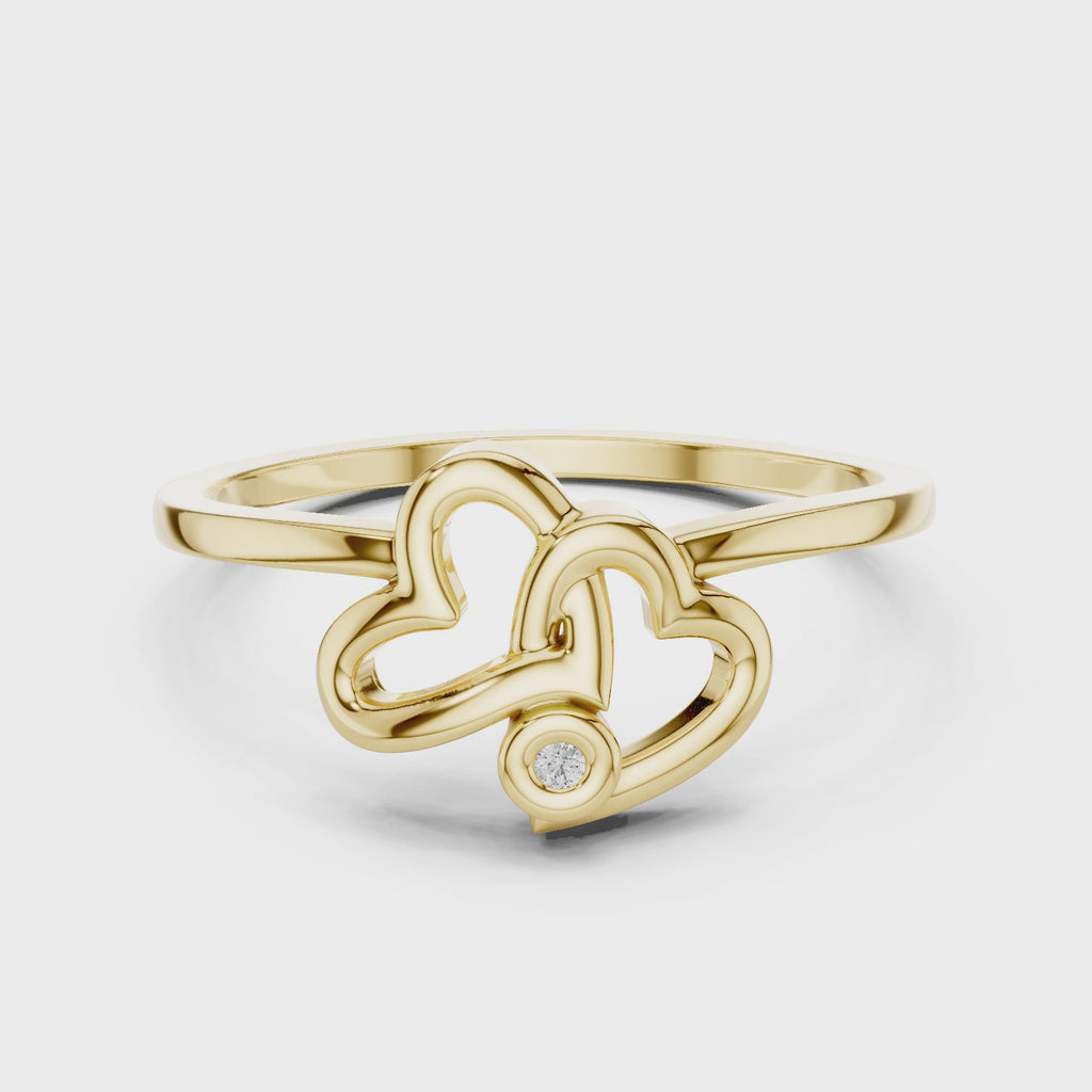 Amora Double Heart Moissanite Ring | 925 Sterling Silver & 18K Gold Plated