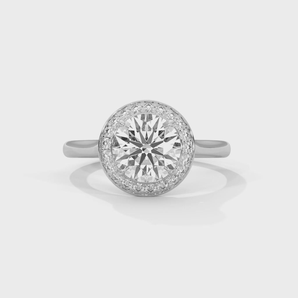 Round Halo Moissanite Trendy luxurious fashion Engagement Ring 14K & 18K Gold plated