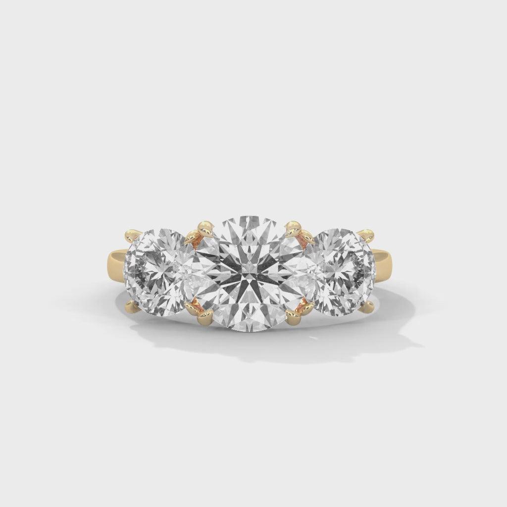 Three Stone Round Cut Moissanite luxurious Engagement Ring Custom design