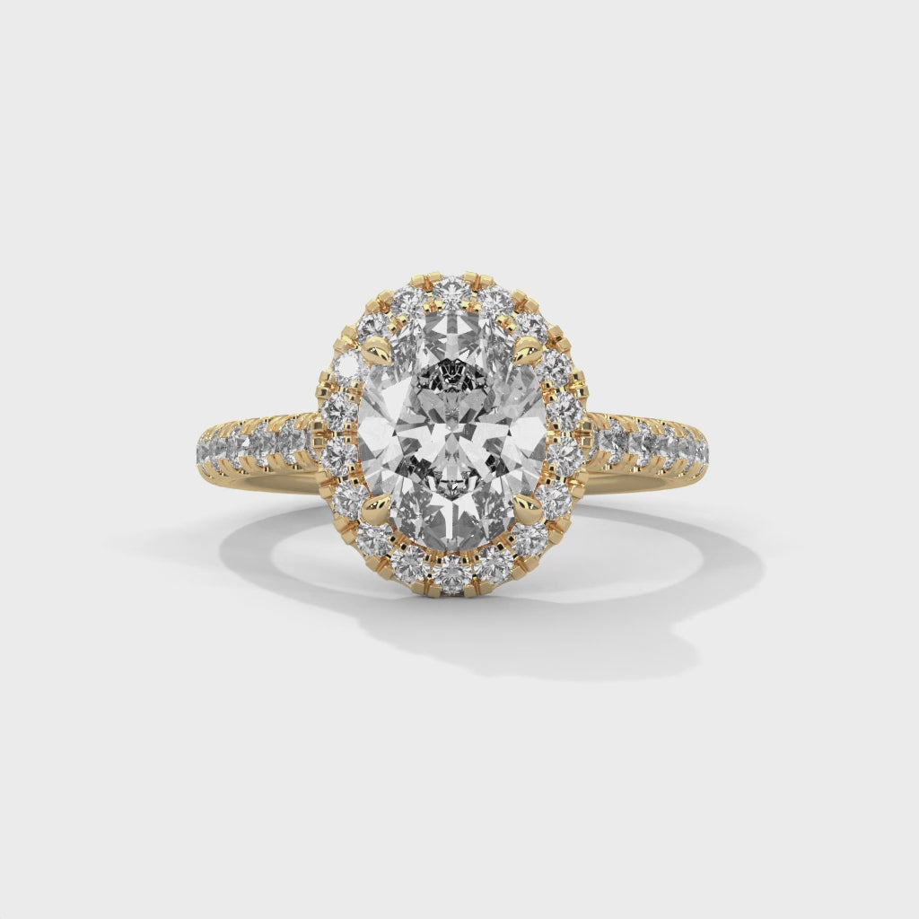 OVAL HALO SOLITIER PAVE SETTING MOISSANITE  DIAMOND RING