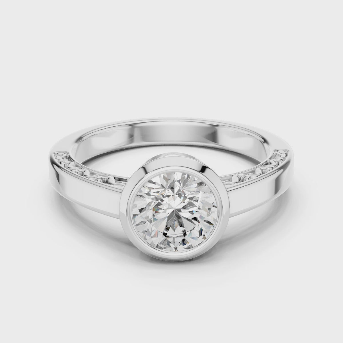 1 CT Round Bezel Solitaire Engagement Ring | 925 Sterling Silver & 18K Plating