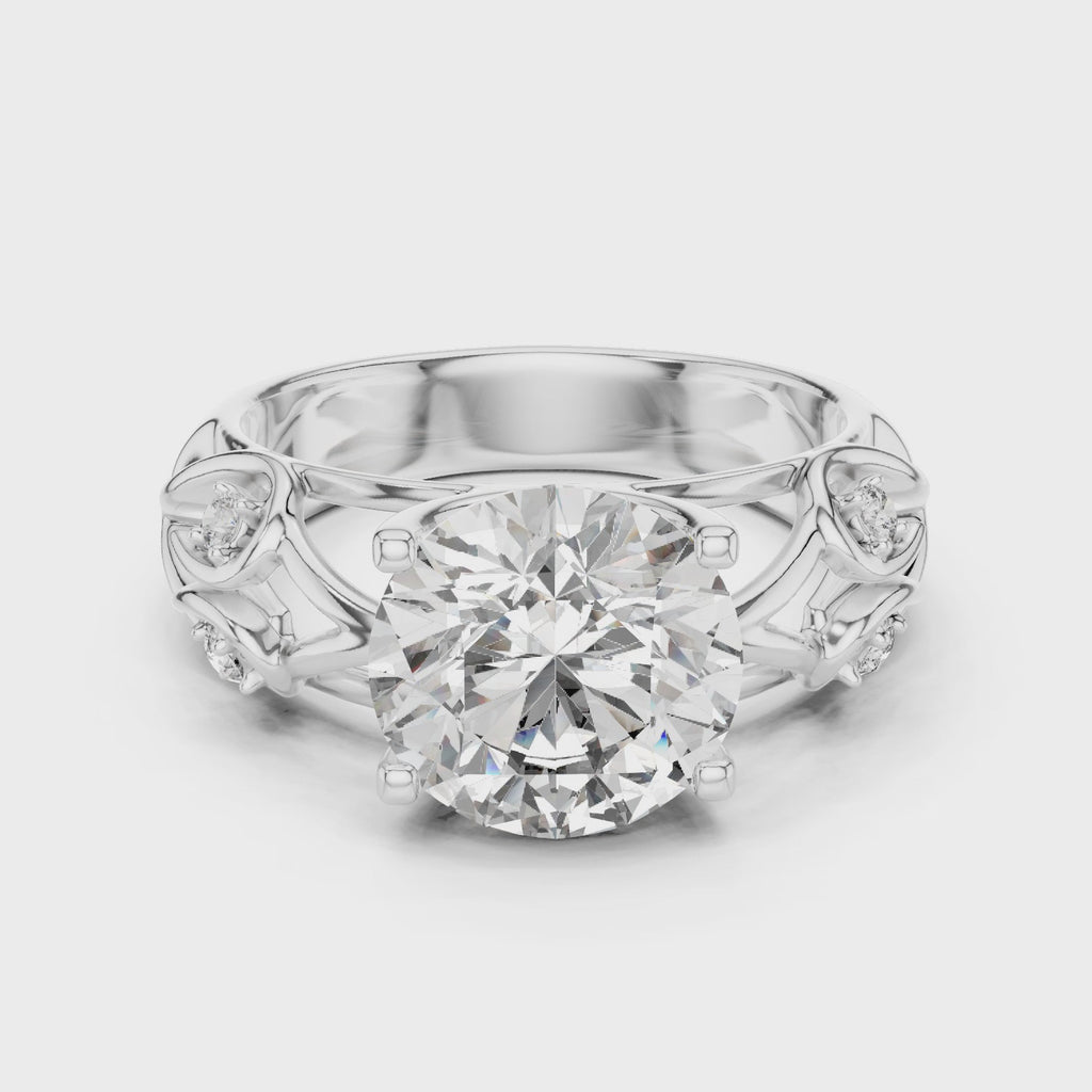 3.5 CT Round Cut Floral Engagement Ring | Luxury Split-Shank Ring