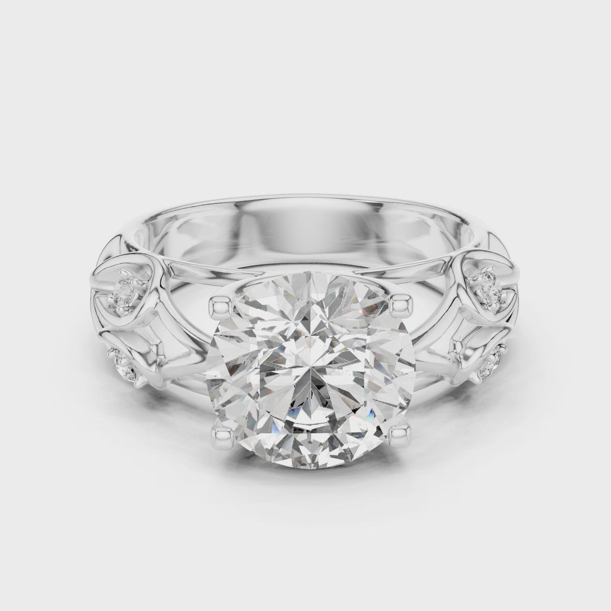 3.5 CT Round Cut Floral Engagement Ring | Luxury Split-Shank Ring
