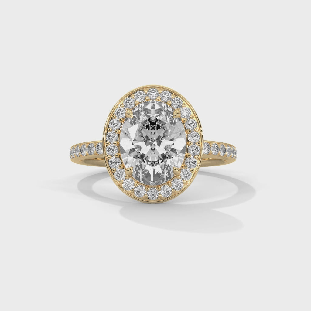 Oval Halo Moissanite Engagement Ring Pavé Band 18K Plating