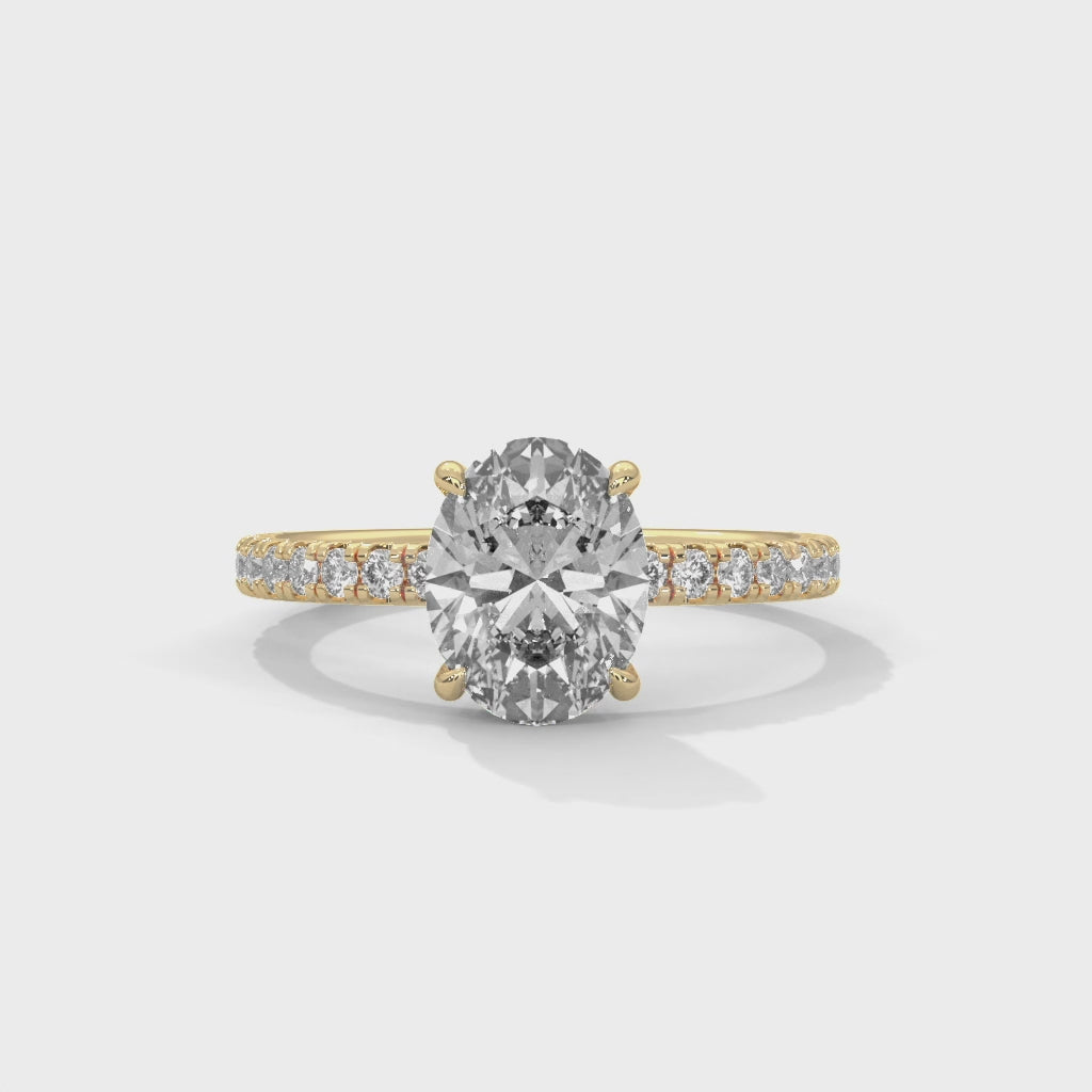 Oval Moissanite Solitaire Ring | 34-Stone Pavé Band | 925 Sterling Silver & 18K Plating