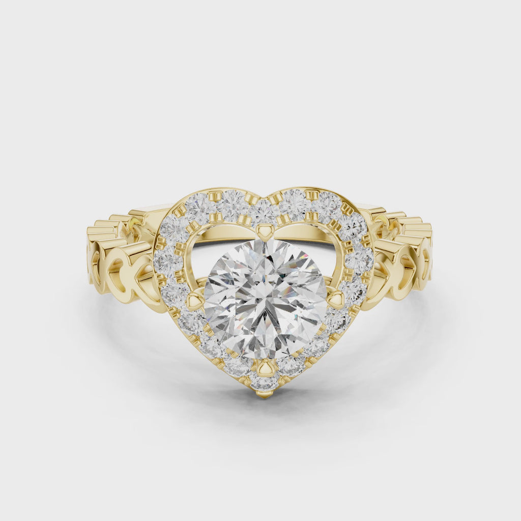 1 CT Round Cut Heart Halo Engagement Ring | 925 Sterling Silver & 18K Plating