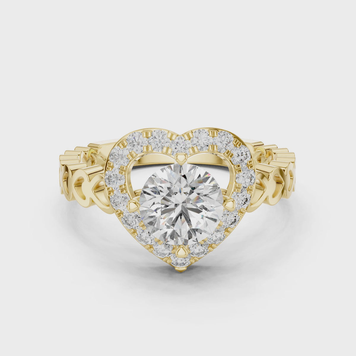1 CT Round Cut Heart Halo Engagement Ring | 925 Sterling Silver & 18K Plating