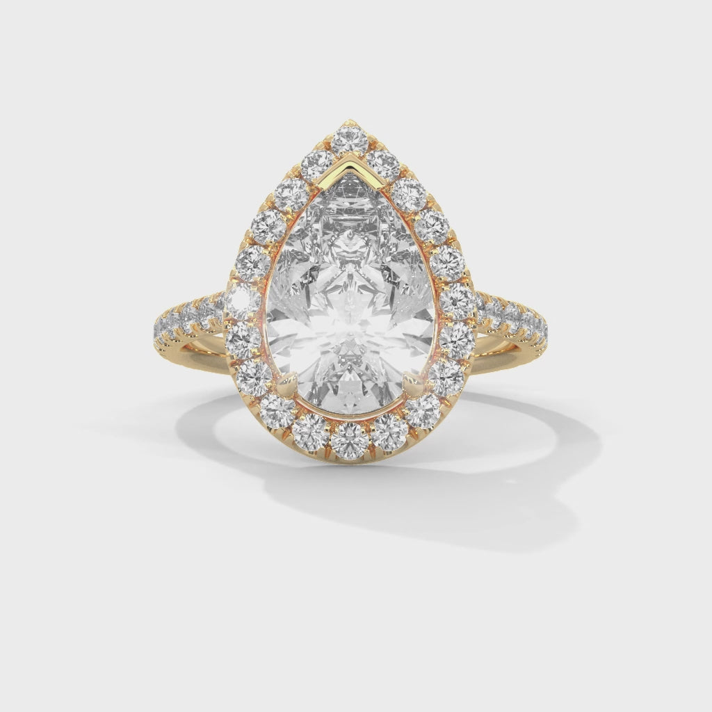 Pear Moissanite Halo Engagement Ring | Pavé Band | 18K Plating