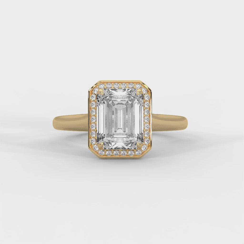 Valencia Emerald Cut Halo Moissanite Engagement Ring