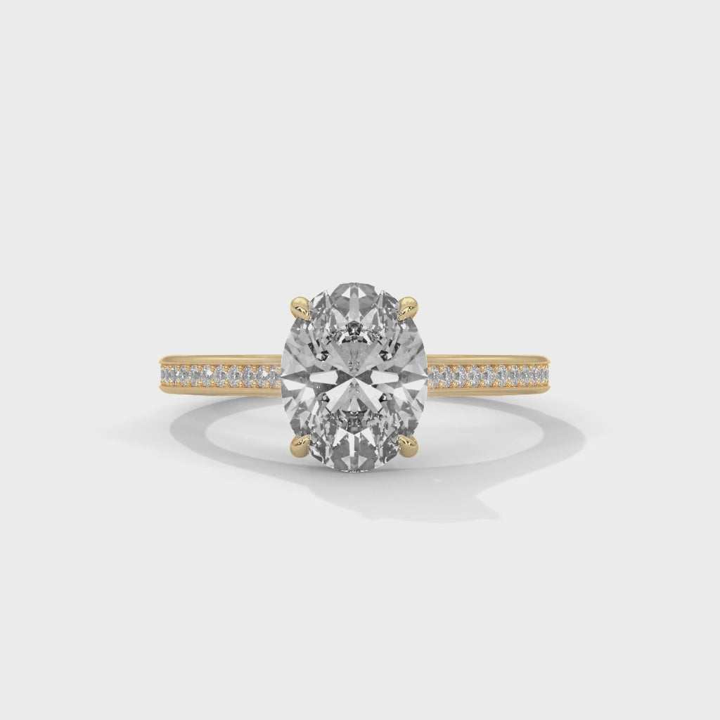 Oval Moissanite Engagement Ring Pavé Band 925 Sterling Silver & 18K Plating